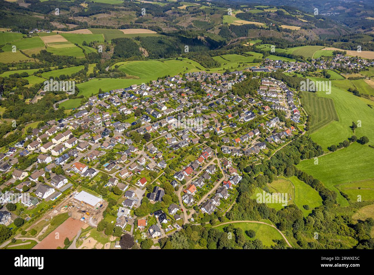 Vista aerea, casa unifamiliare zona residenziale Epscheider Straße, Breckerfeld, zona della Ruhr, Renania settentrionale-Vestfalia, Germania, DE, case unifamiliari Foto Stock