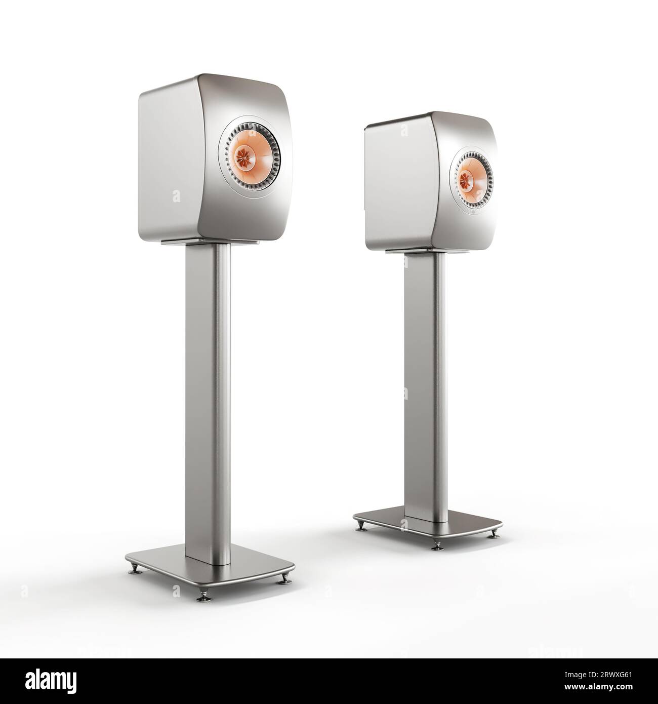 Rendering 3D degli altoparlanti audio su sfondo bianco Foto Stock