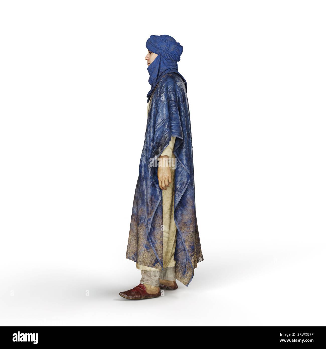 Un rendering 3D di un uomo arabo con keffiyeh su sfondo bianco Foto Stock
