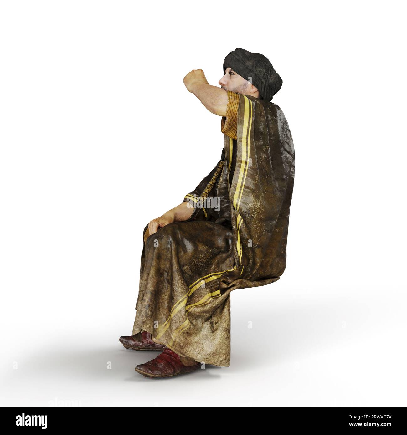 Un rendering 3D di un uomo arabo con keffiyeh su sfondo bianco Foto Stock