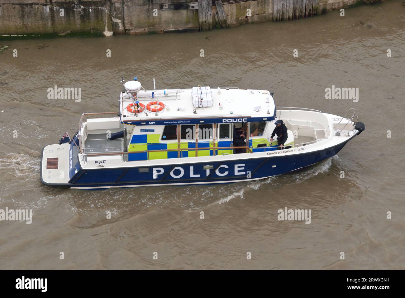 Met Police Marine Policing Unit, nave Patrick Colquhoun II MP1, che fornisce sicurezza a sostegno dell'evento DSEI 2023 Foto Stock