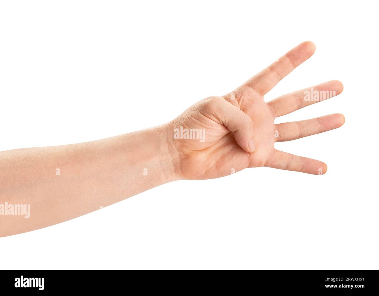 percorso del gesto a quattro dita isolato su bianco Foto Stock