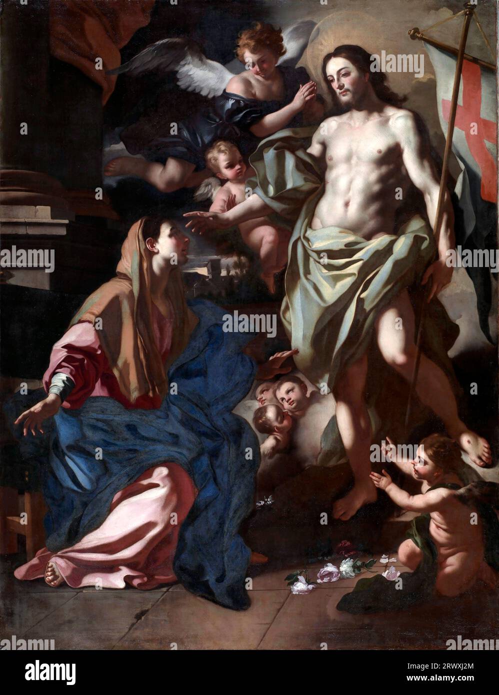 Il Cristo risorto che appare alla Vergine del pittore barocco italiano, Francesco Solimena (1657-1747), olio su tela, 1708 ca Foto Stock