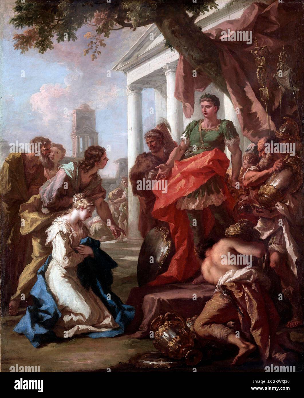 Scipione Africano. La Continenza di Scipione del pittore veneziano, Giovanni Antonio Pellegrini (1675-1741), olio su tela, c. 1710 Foto Stock