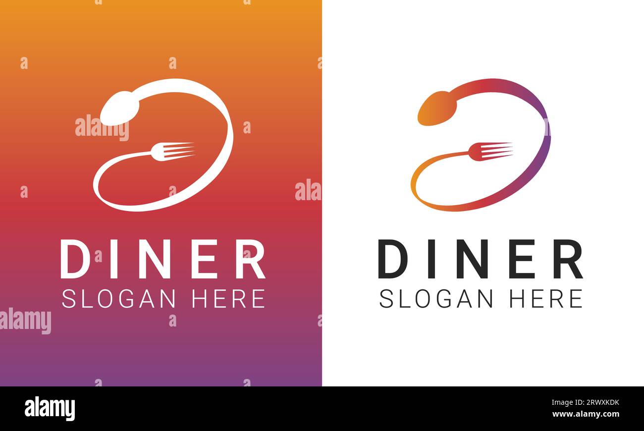 Lettera iniziale D con logo a cucchiaio e forcella Design Diner Logo Design Illustrazione Vettoriale