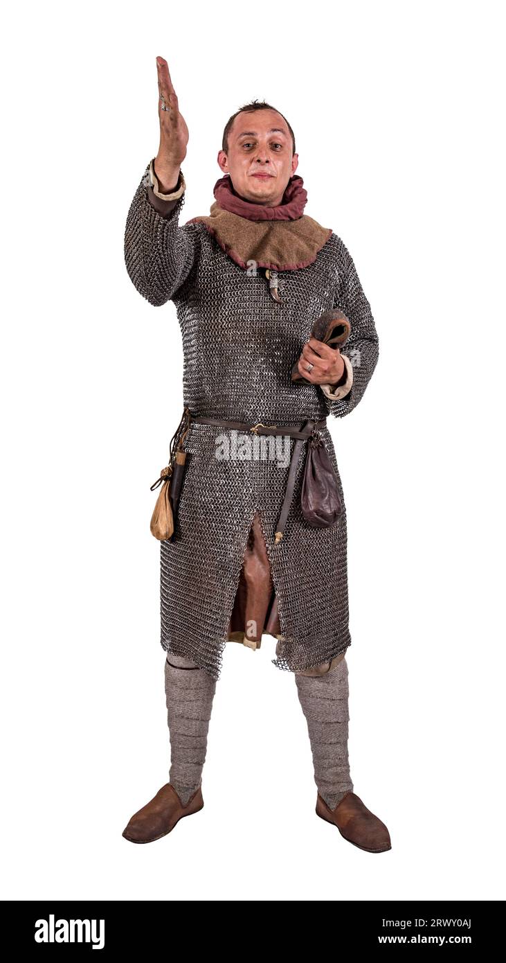 Norman Knight II metà dell'XI secolo predicò. Isolato su bianco Foto Stock