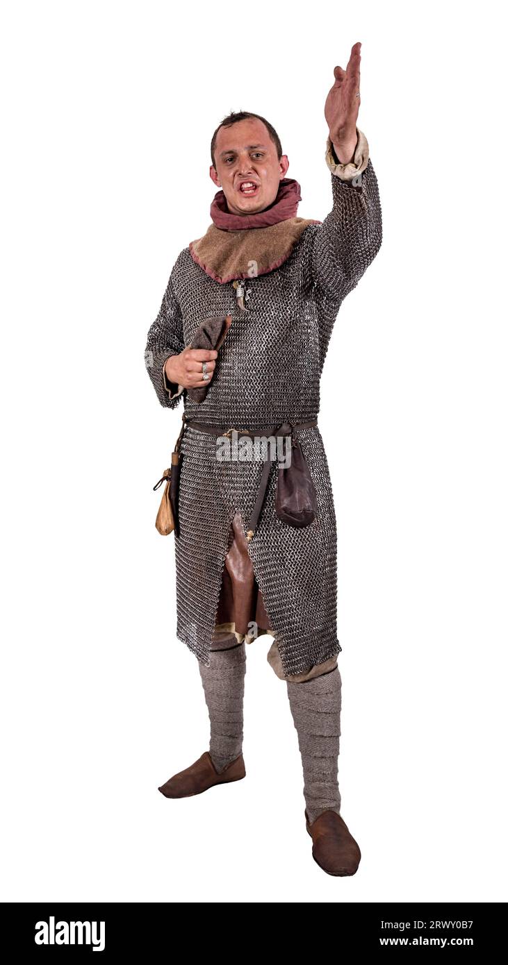 Norman Knight II metà dell'XI secolo predicò. Isolato su bianco Foto Stock