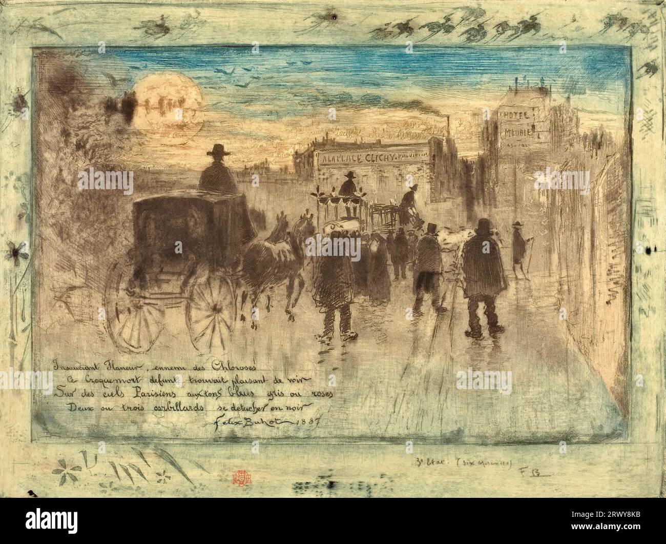 Félix Buhot - processione funebre sul Boulevard de Clichy - 1887 Foto Stock