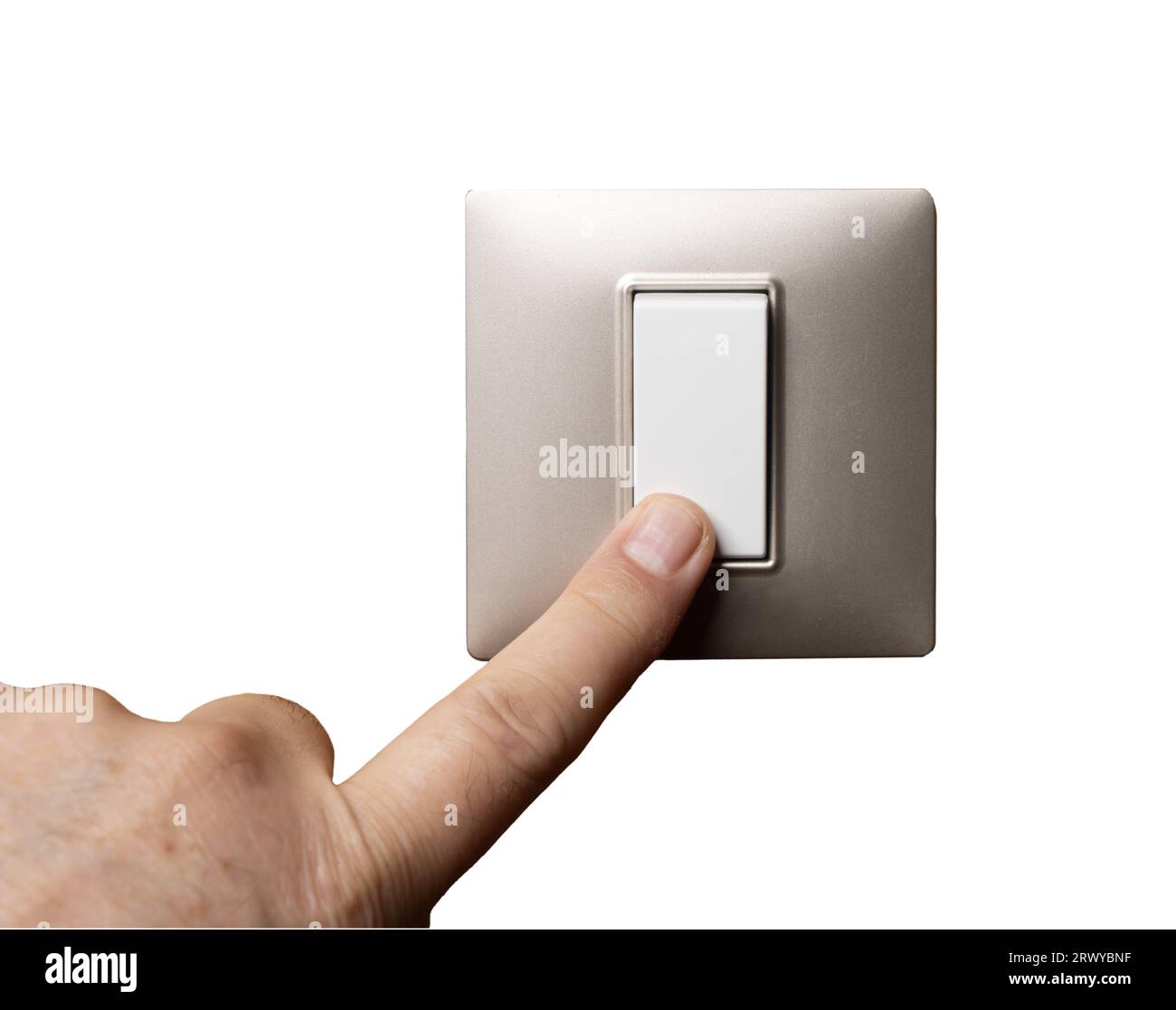 il gesto di accendere la luce su una superficie trasparente Foto Stock