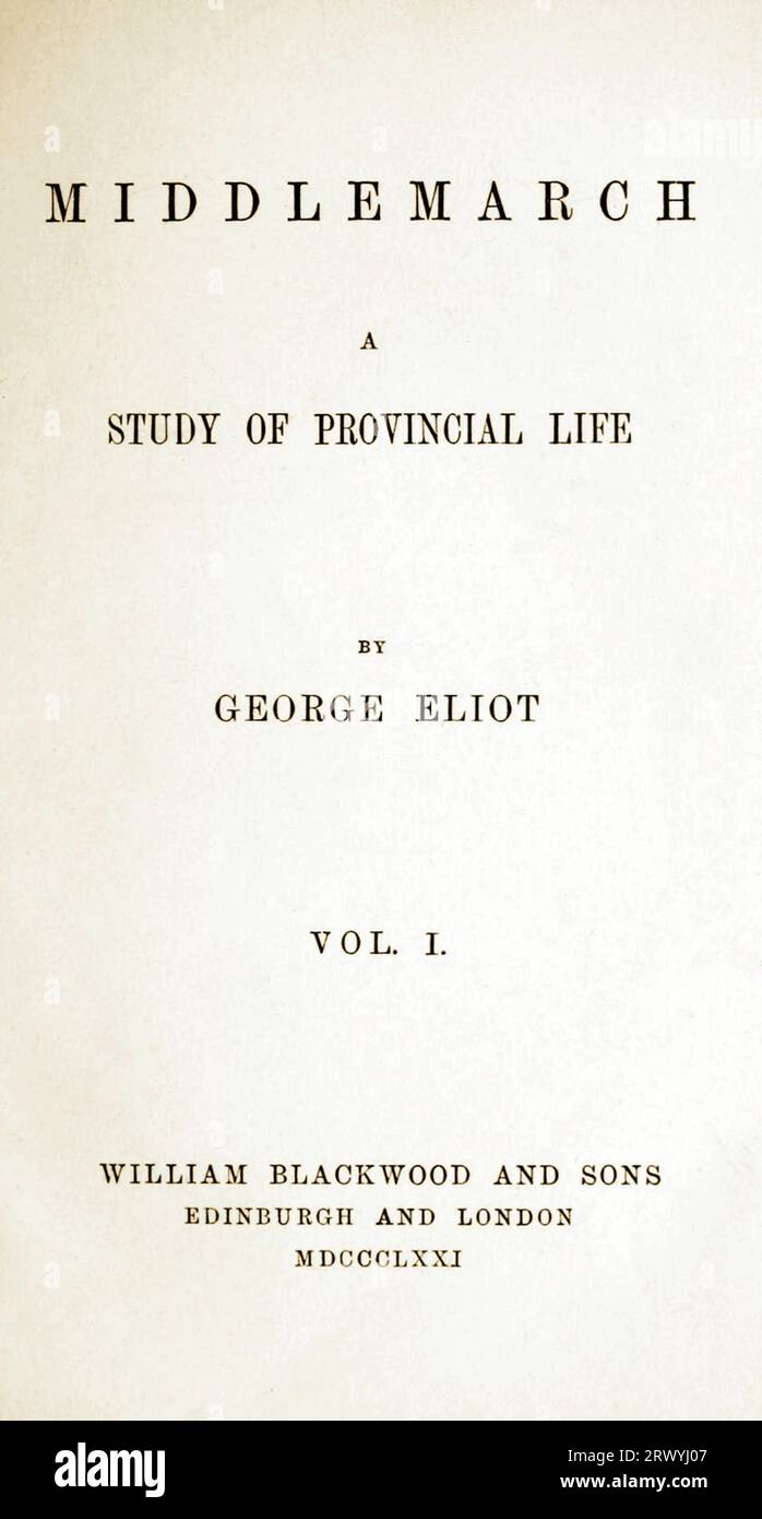 Prima edizione, frontespizio di Middlemarch di George Eliot Foto Stock