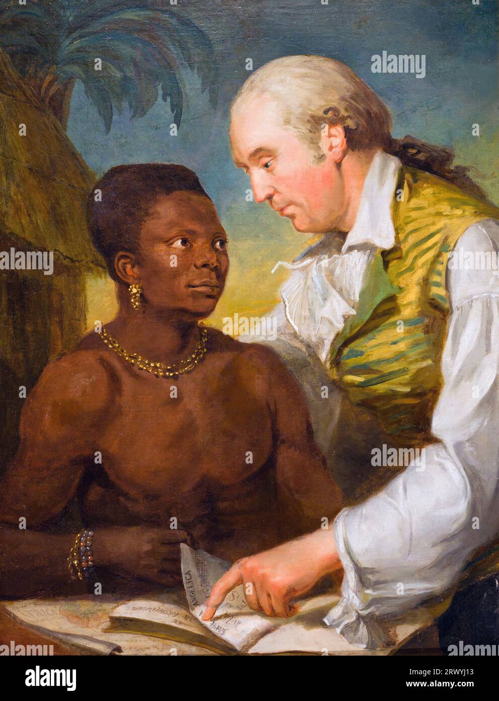 Il ritratto rappresenta l'industriale svedese Carl Bernhard Wadström (1746-1799) e il principe africano Peter Panah. Wadström fu un attivo oppositore della tratta degli schiavi e riscattò Panah da una nave schiavista nel 1789. Dipinto da Carl Fredrik von Breda Foto Stock