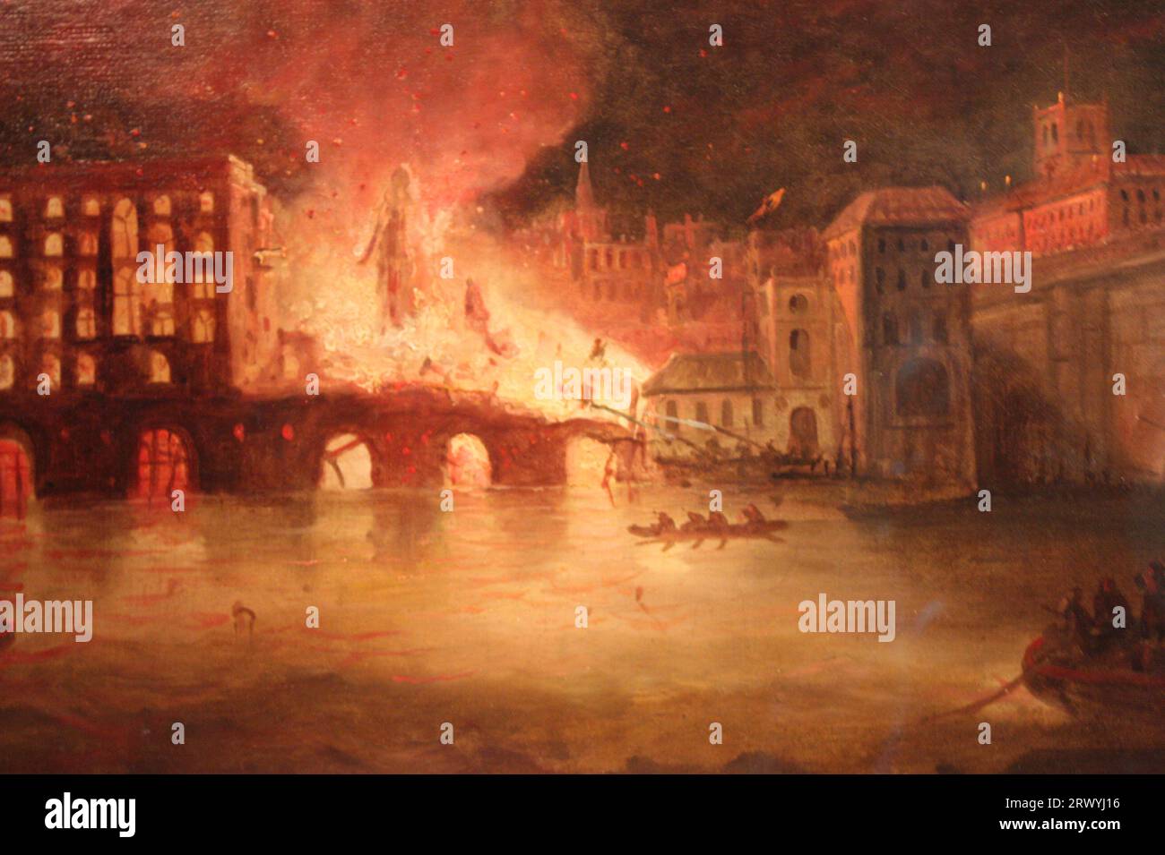 L'incendio di Tooley Street del 1861 nel suo primo giorno, l'incendio di Tooley Street del 1861, chiamato anche il grande incendio di Tooley Street, Tooley Street, Londra, Inghilterra, il 22 giugno 1861. Foto Stock