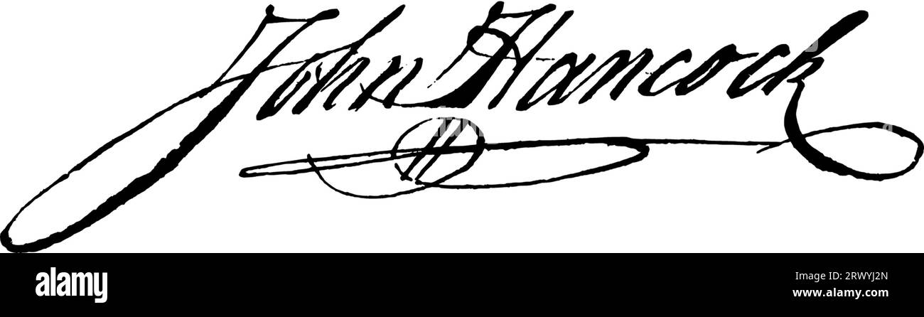 La firma di John Hancock sulla dichiarazione di indipendenza degli Stati Uniti. Foto Stock