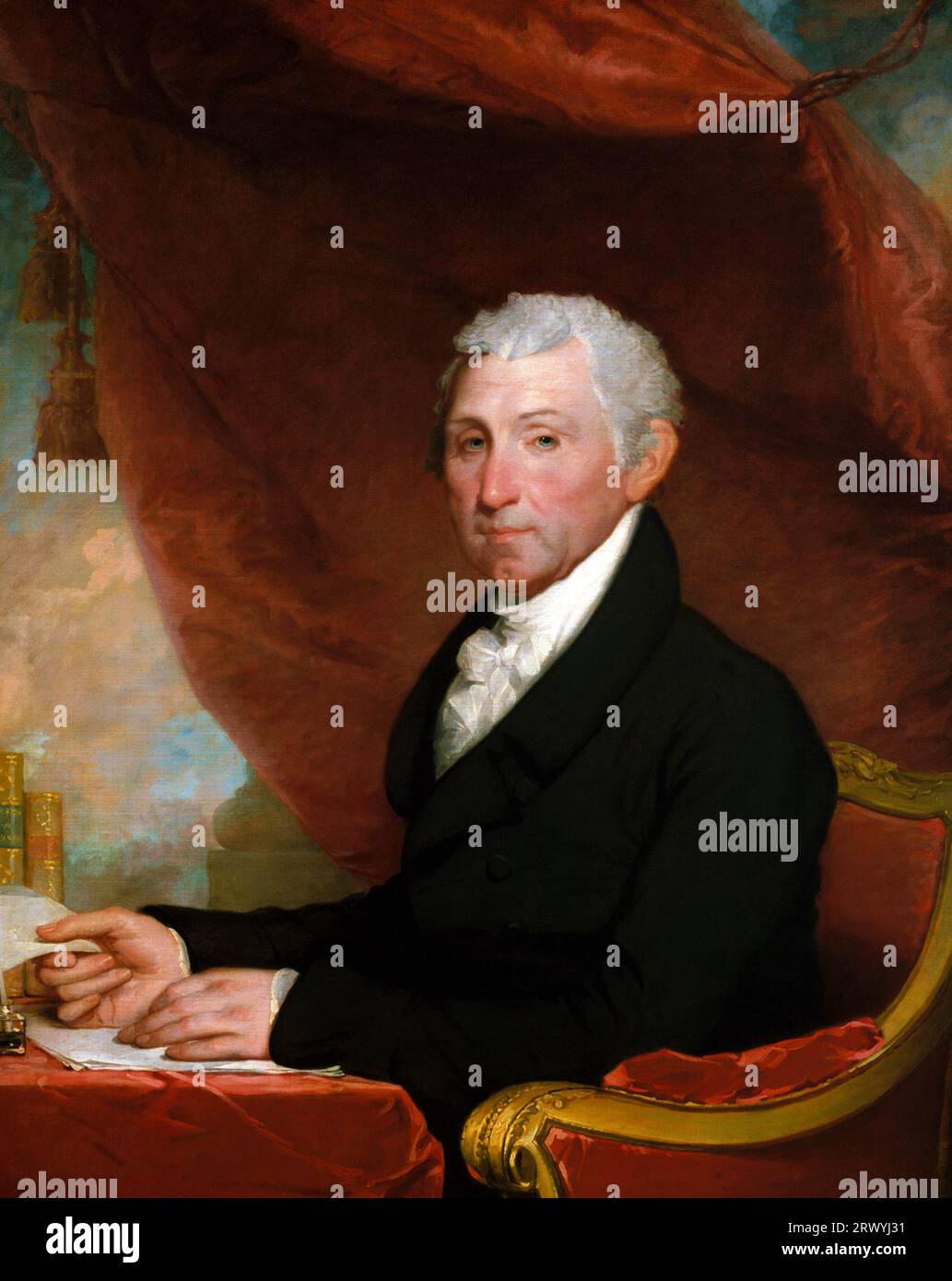 James Monroe (1758 – 1831) politico americano, statista, padre fondatore e fu il quinto presidente degli Stati Uniti d'America dal 1817 al 1825, James Monroe, il quinto presidente degli Stati Uniti, James Monroe, c. 1820–1822 Pittura di Gilbert Stuart Foto Stock