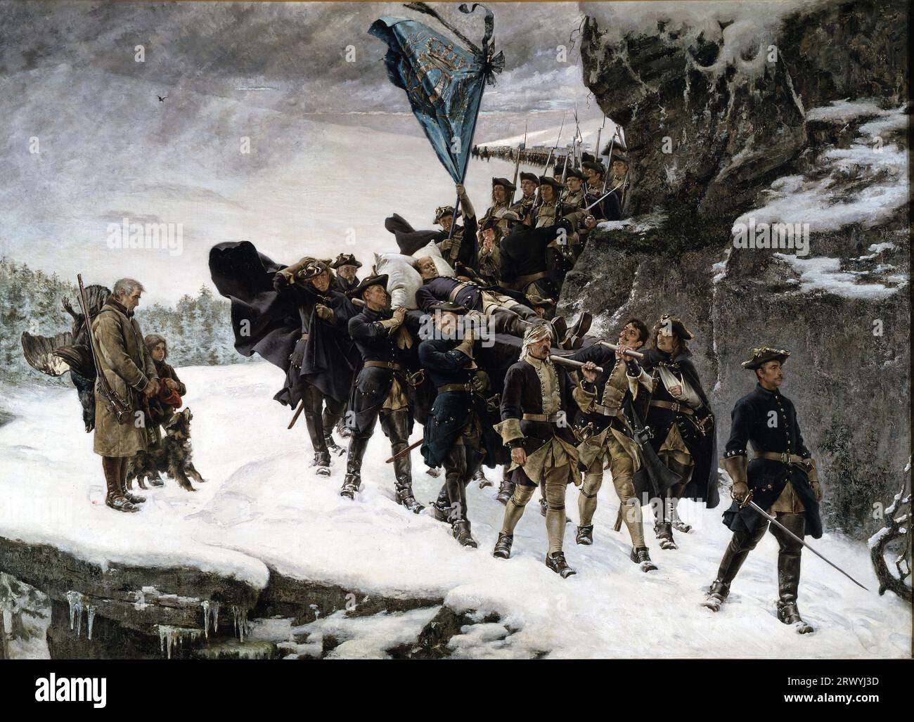 Portare a casa il corpo di re Carlo XII Un dipinto di Gustaf Cederström, 1884 Foto Stock