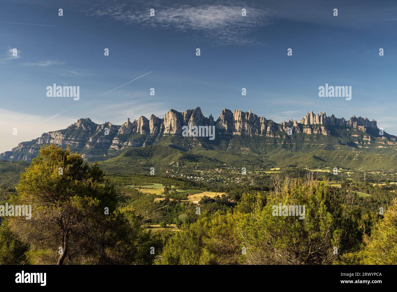 Catena montuosa di Montserrat, vista da nord, Spagna, Katalonia Foto Stock