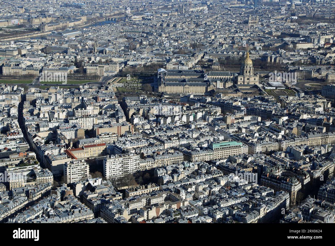 Vista a Les Invalides - vista dalla Torre Eiffel, Parigi, Francia Foto Stock
