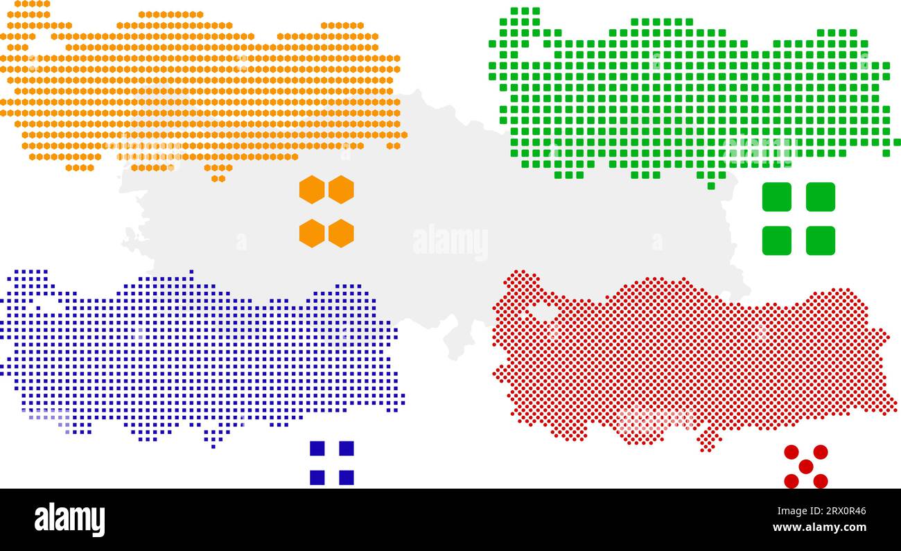 Illustrazione vettoriale a più livelli e modificabile mappa nazionale della Turchia, che contiene due versioni, colorata versione bandiera del paese e versione silhouette nera. Illustrazione Vettoriale