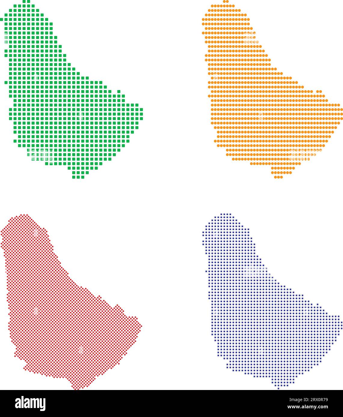 La mappa dei paesi delle Barbados, che contiene quattro versioni pixel efferenti, può essere utilizzata come sfondo o materiale. Illustrazione Vettoriale