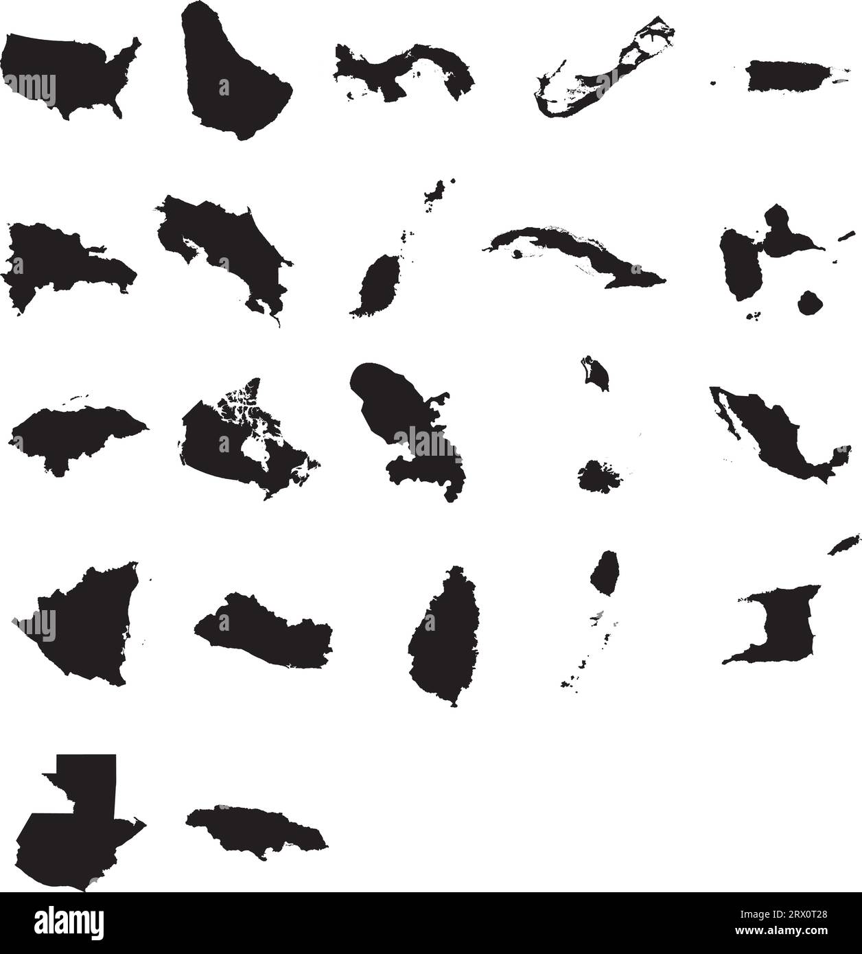 Mappa illustrativa vettoriale di 22 paesi del Nord America. Illustrazione Vettoriale