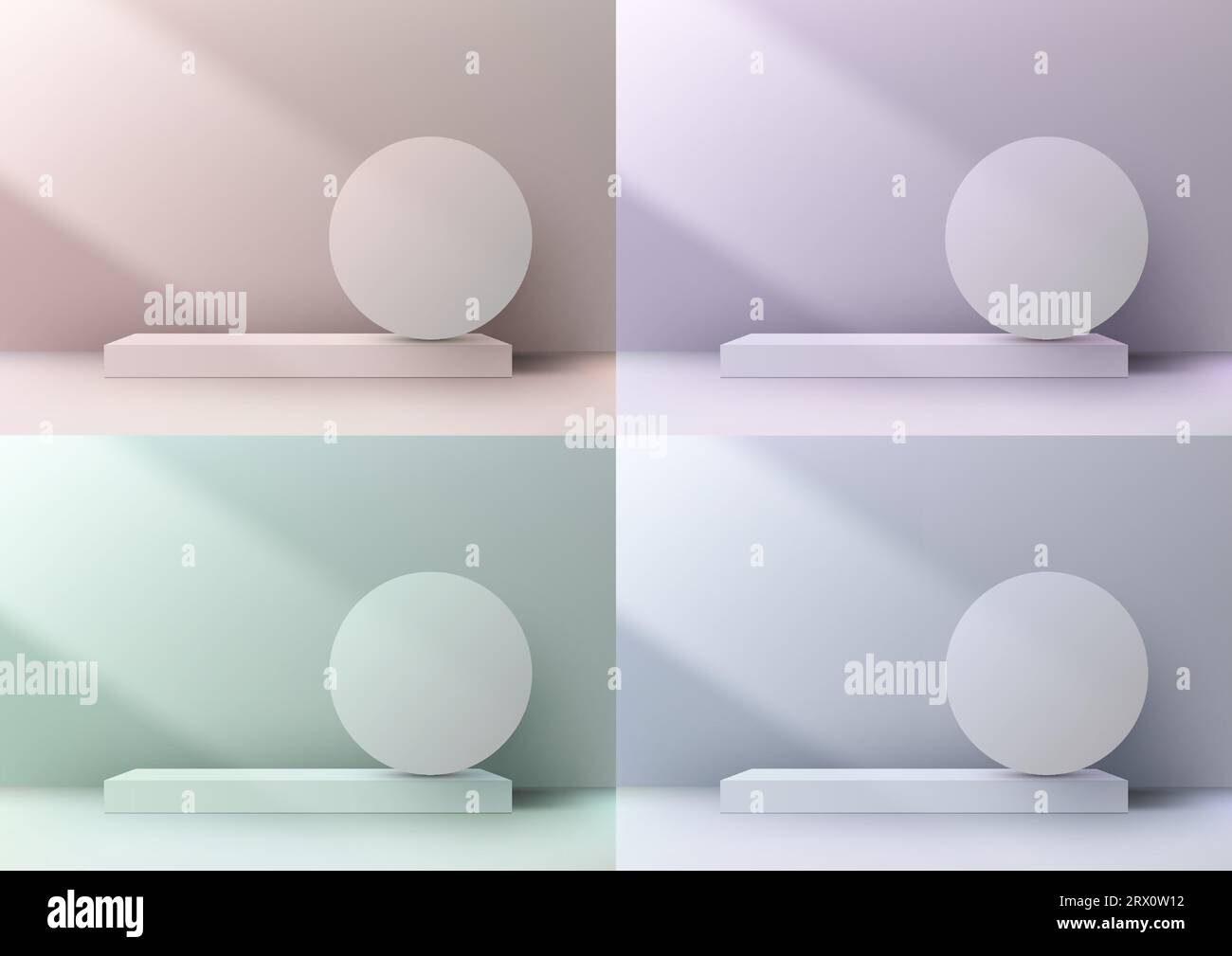 Il modello a podio 3D realistico con colori tenui è perfetto per mostrare i tuoi prodotti in uno stile minimalista. Il podio è posto su un semplice sfondo pastello, Illustrazione Vettoriale