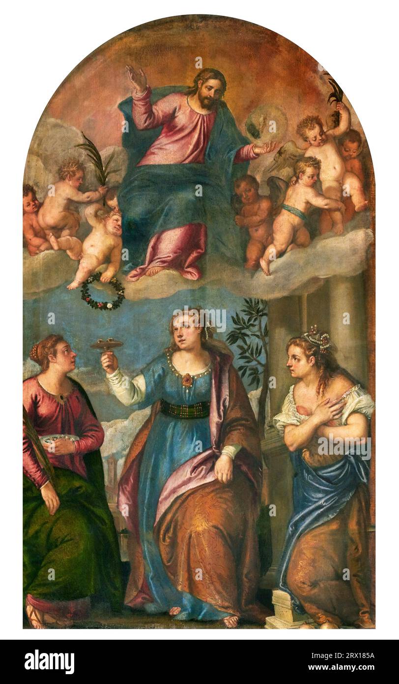 Cristo con S. Apollonia, S.. Lucia W S. Agata - olio su tela - Francesco Montemazzano - XVI secolo - Pontoglio (BS) chiesa di S. Maria Assunta Foto Stock