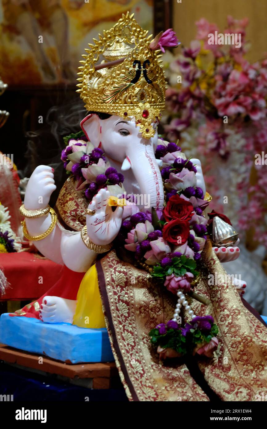 20 settembre 2023, Pune, Maharashtra, India, Kesari Wada Ganpati è il quinto Ganpati più onorevole a Pune. Foto Stock