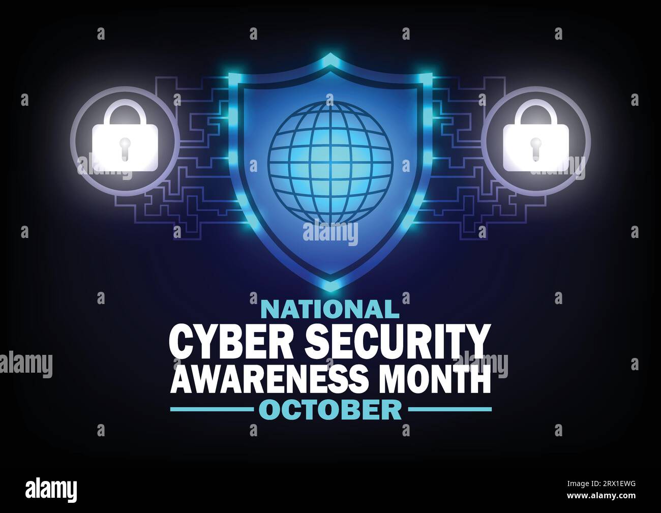 Mese nazionale di sensibilizzazione sulla sicurezza informatica ottobre. Concetto di vacanza. Modello per sfondo, banner, scheda, poster con iscrizione di testo. Vettore Illustrazione Vettoriale