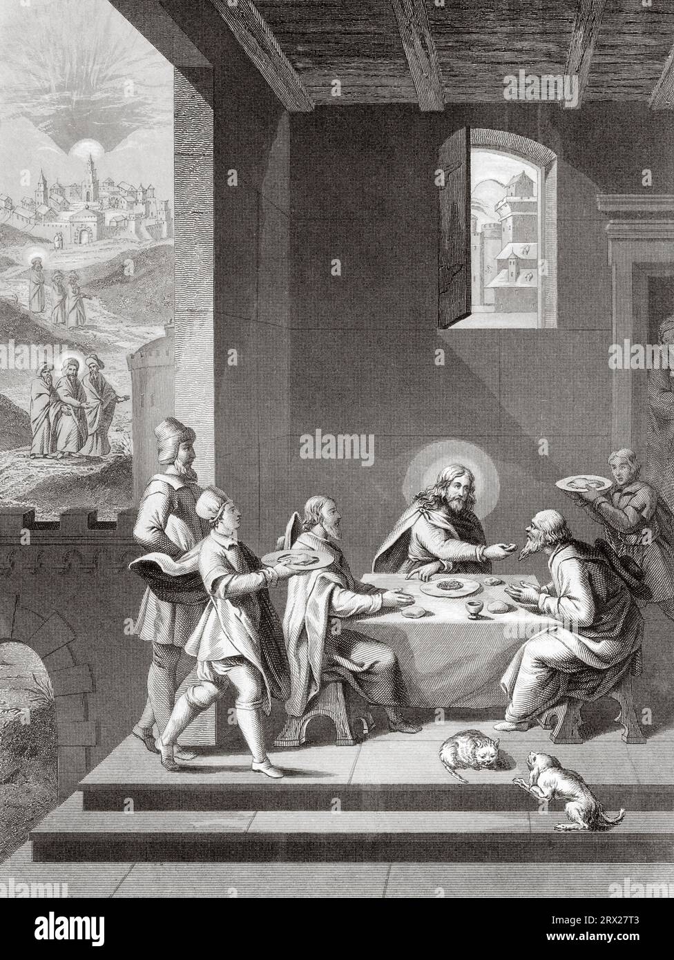 Cristo e i Pellegrini ad Emmaus. Illustrazione per la vita di nostro Signore Gesù Cristo scritta dai quattro evangelisti, 1853 Foto Stock