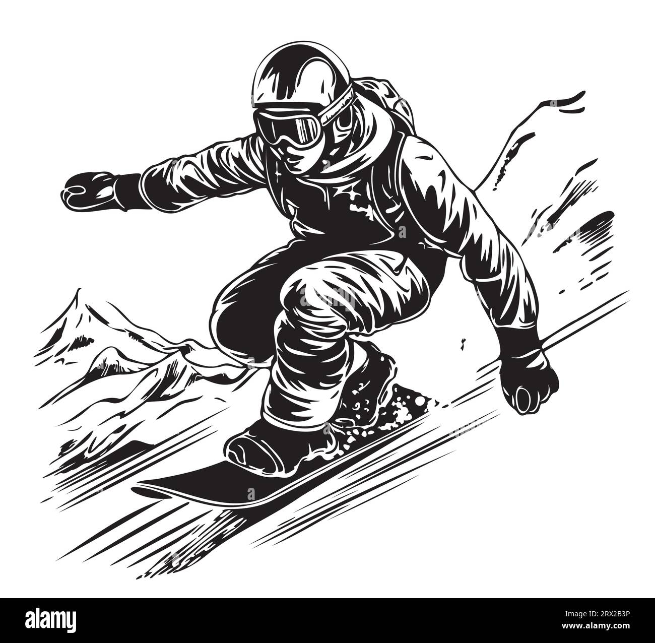 Gara sportiva Vector disegnata a mano da snowboarder Illustrazione Vettoriale