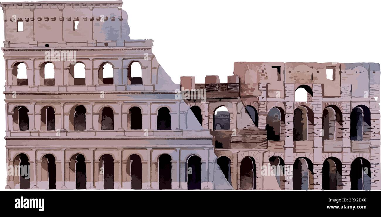 Disegno piatto ad acquerello del COLOSSEO, ROMA Illustrazione Vettoriale