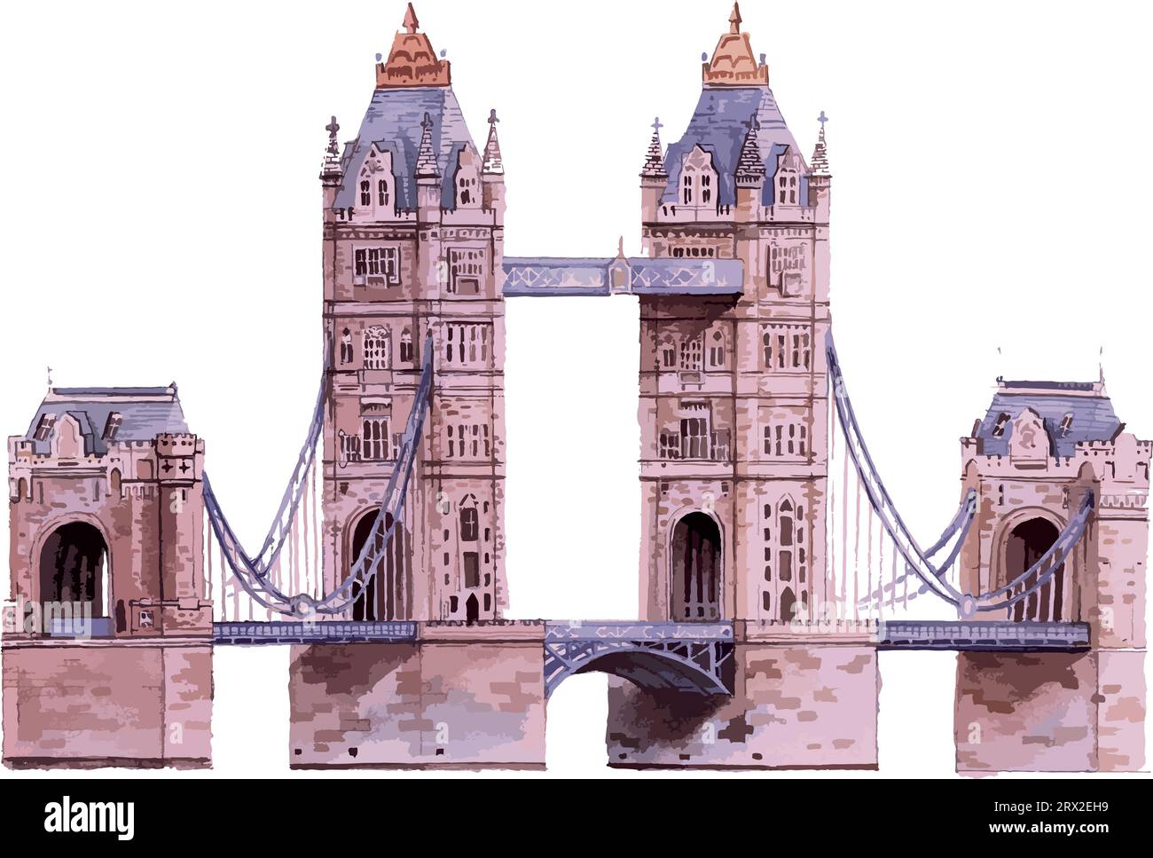 Disegno piatto in stile acquerello del TOWER BRIDGE, LONDRA Illustrazione Vettoriale