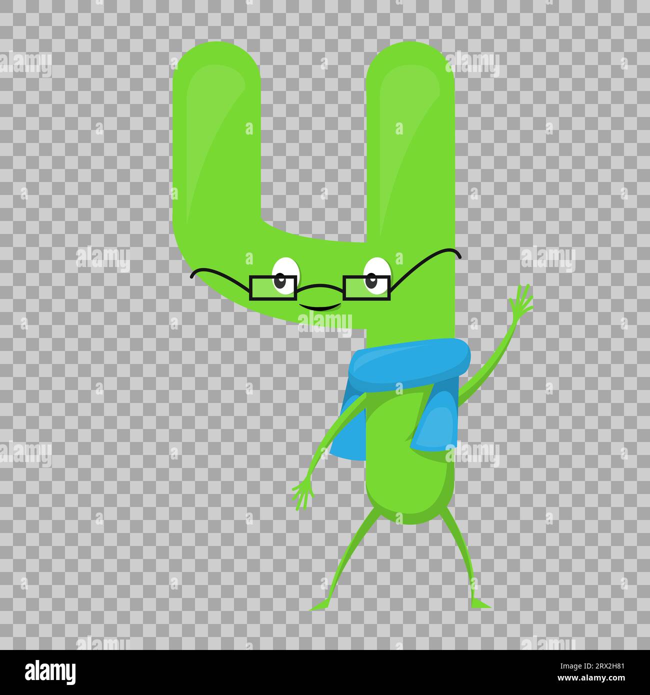 Quattro divertente figura colorata carino sotto forma di personaggi cartoni animati per bambini isolati. Quarto vettore Illustrazione simbolo matematico per bambini, sorridente. Illustrazione Vettoriale