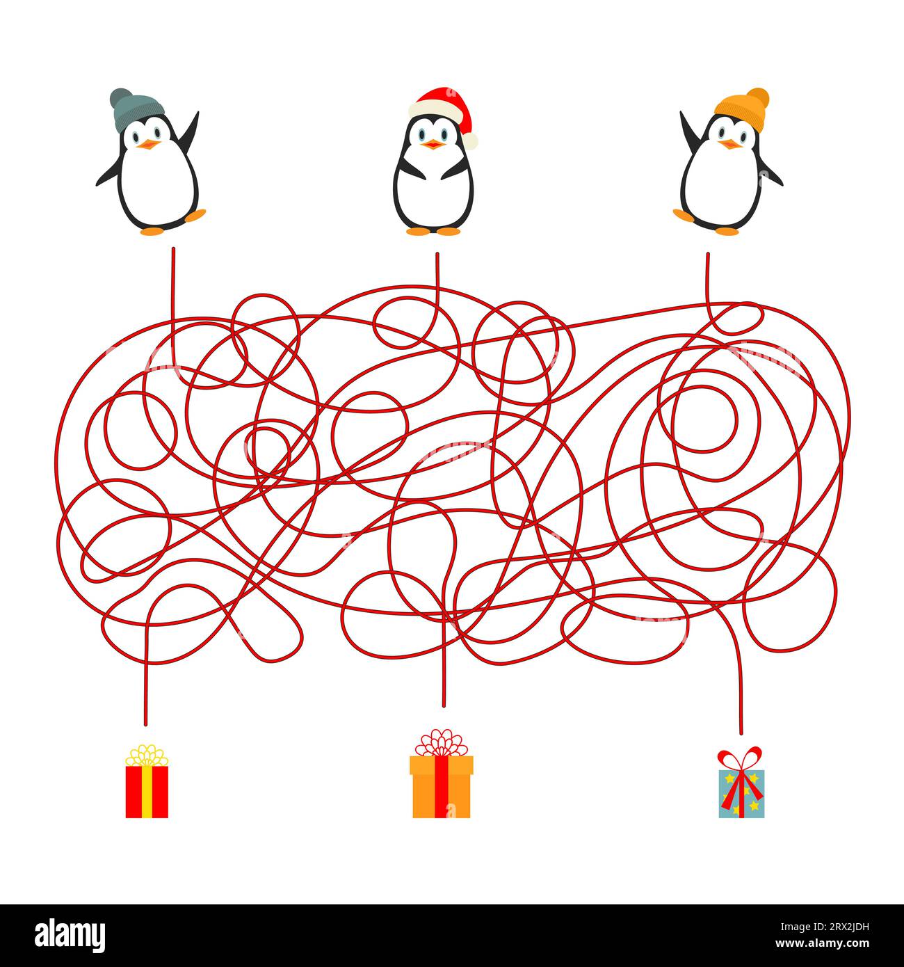 Labirinto di giochi per bambini di Natale o quiz per le vacanze invernali foglio di lavoro vettoriale Illustrazione Vettoriale