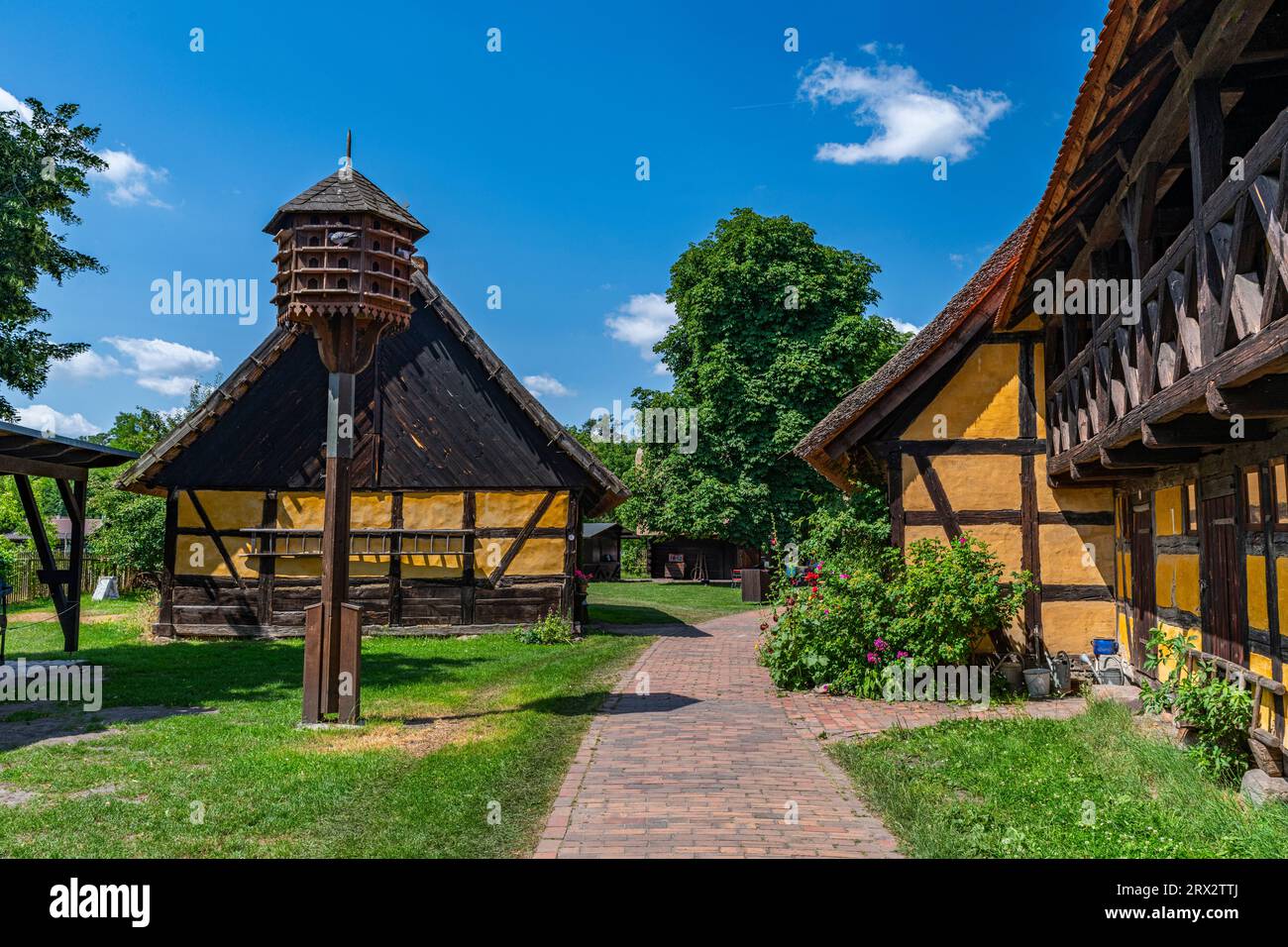 Museo all'aperto di Lehde, riserva della biosfera dell'UNESCO, foresta di Sprea, Brandeburgo, Germania, Europa Foto Stock