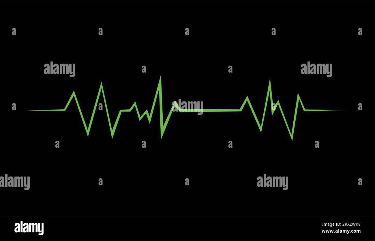 Linea verde Hearbeat con sfondo scuro. Illustrazione vettoriale isolata. Onda astratta. Traccia vettoriale rossa a impulsi. Simbolo rosso della linea cardio ECG. Medico e. Illustrazione Vettoriale