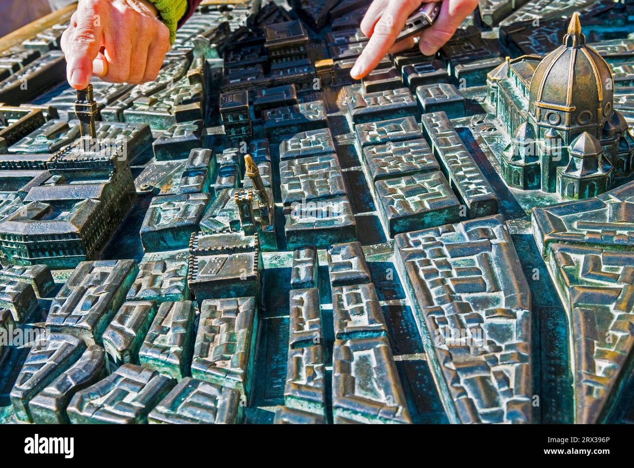 Modello in bronzo del centro di Firenze, Piazza della Repubblica, Firenze, Toscana, Italia, Europa Foto Stock