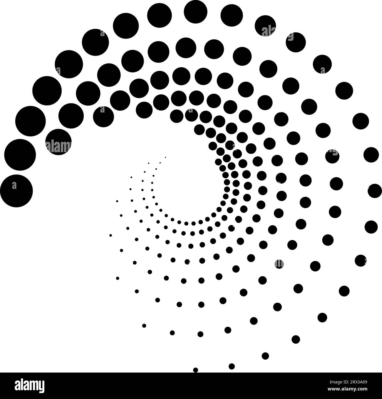 Cerchio con punto decrescente, logo con chiocciola a spirale, cerchio con gocce a spirale Illustrazione Vettoriale