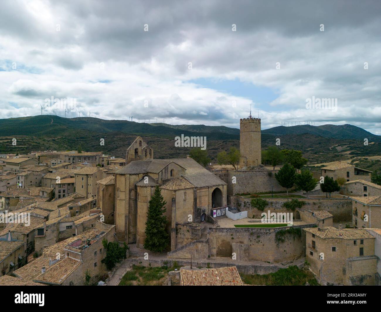 Vista aerea della città medievale di SOS del Rey Católico ad Aragona, Spagna. Foto Stock