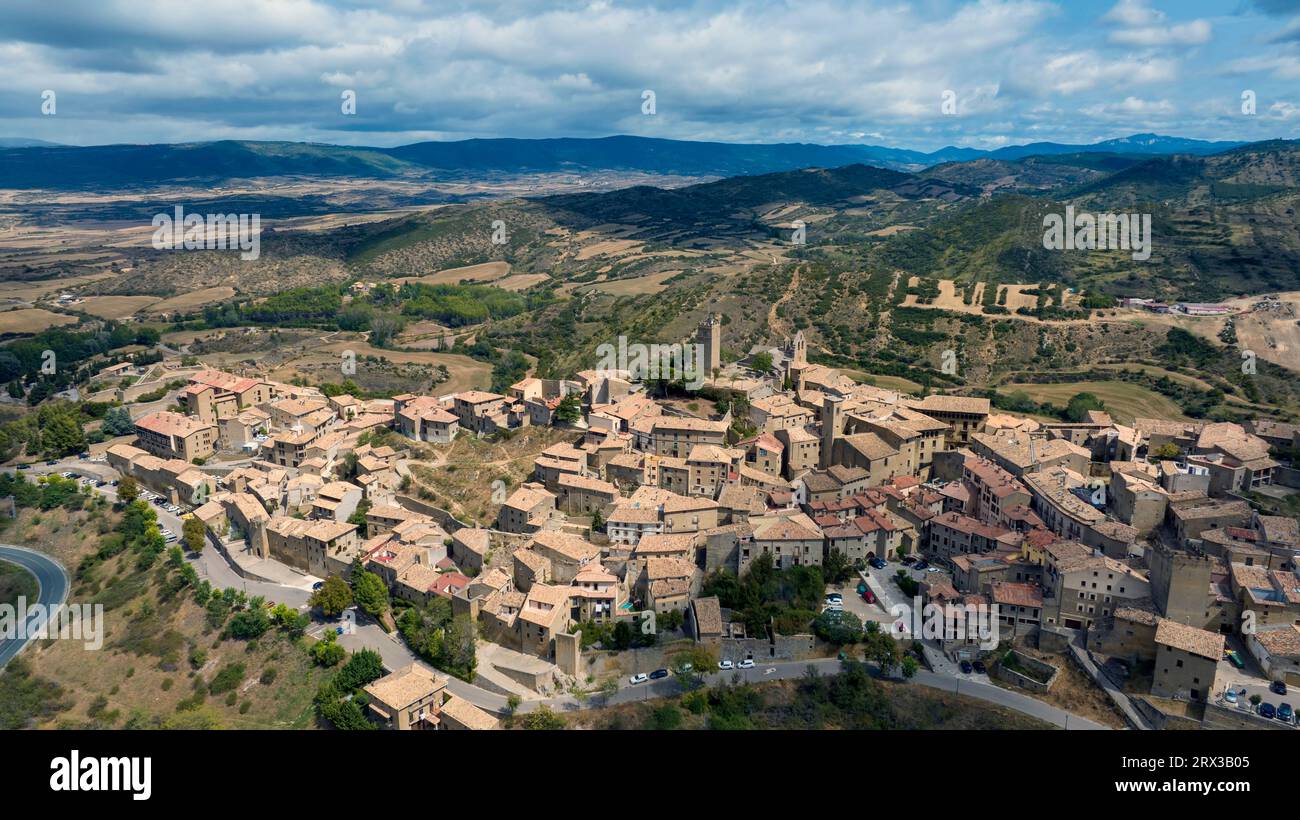 Vista aerea della città medievale di SOS del Rey Católico ad Aragona, Spagna. Foto Stock