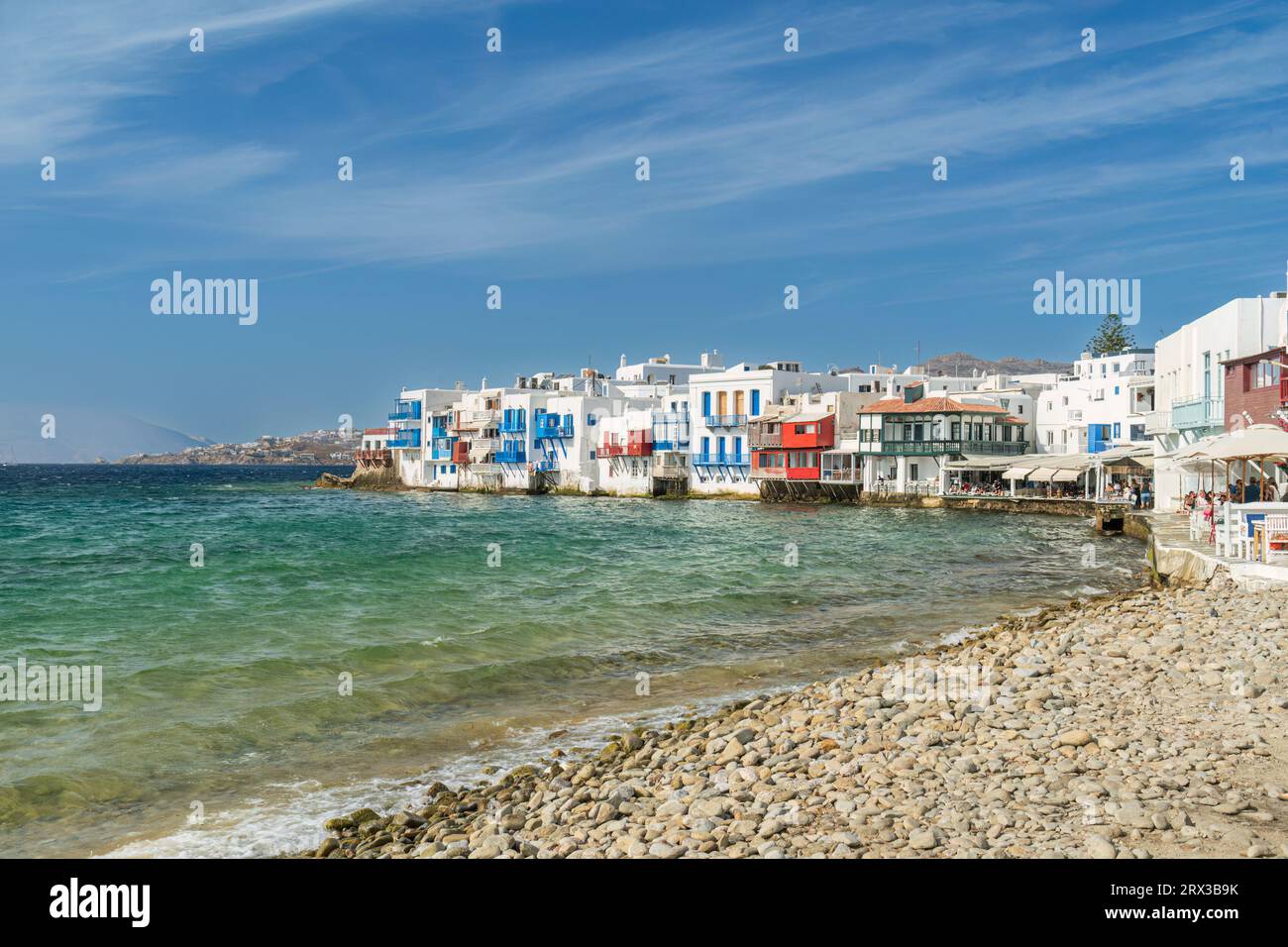 Little Venice sull'isola di Mykonos in Grecia Foto Stock