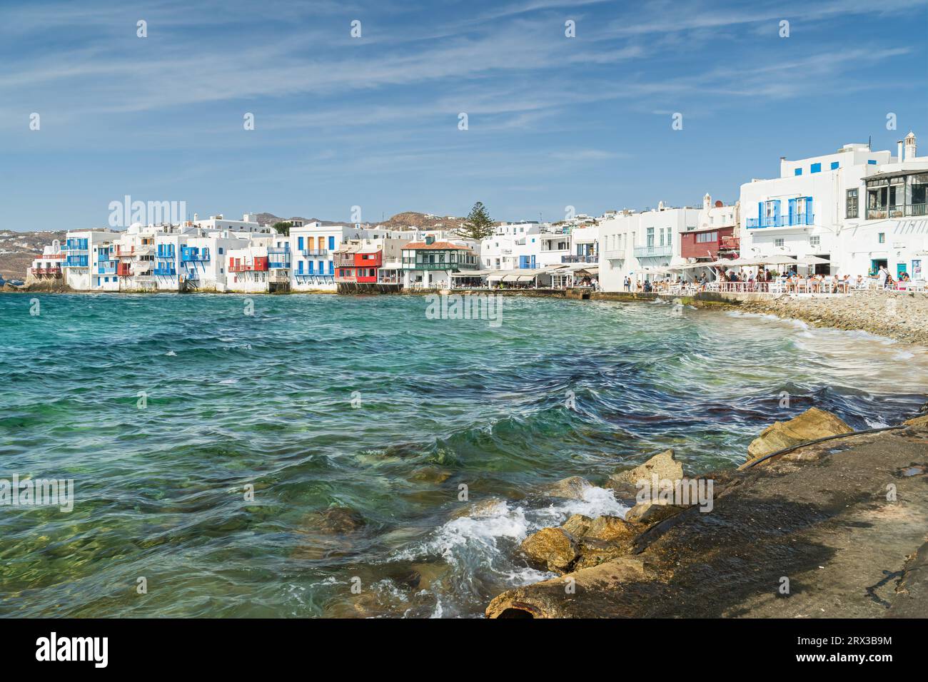 Little Venice sull'isola di Mykonos in Grecia Foto Stock