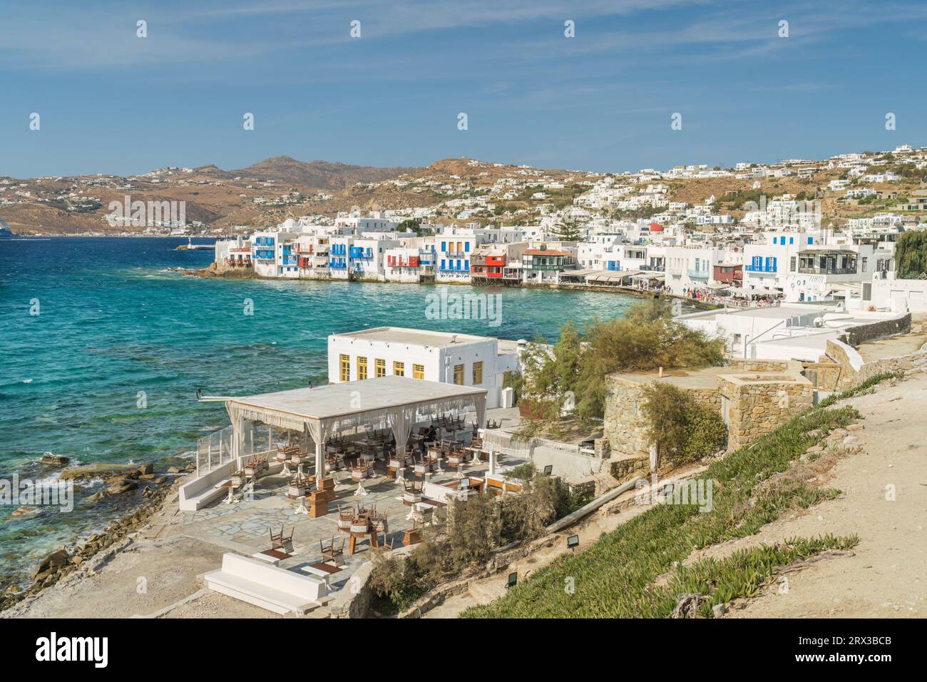 Little Venice sull'isola di Mykonos in Grecia Foto Stock