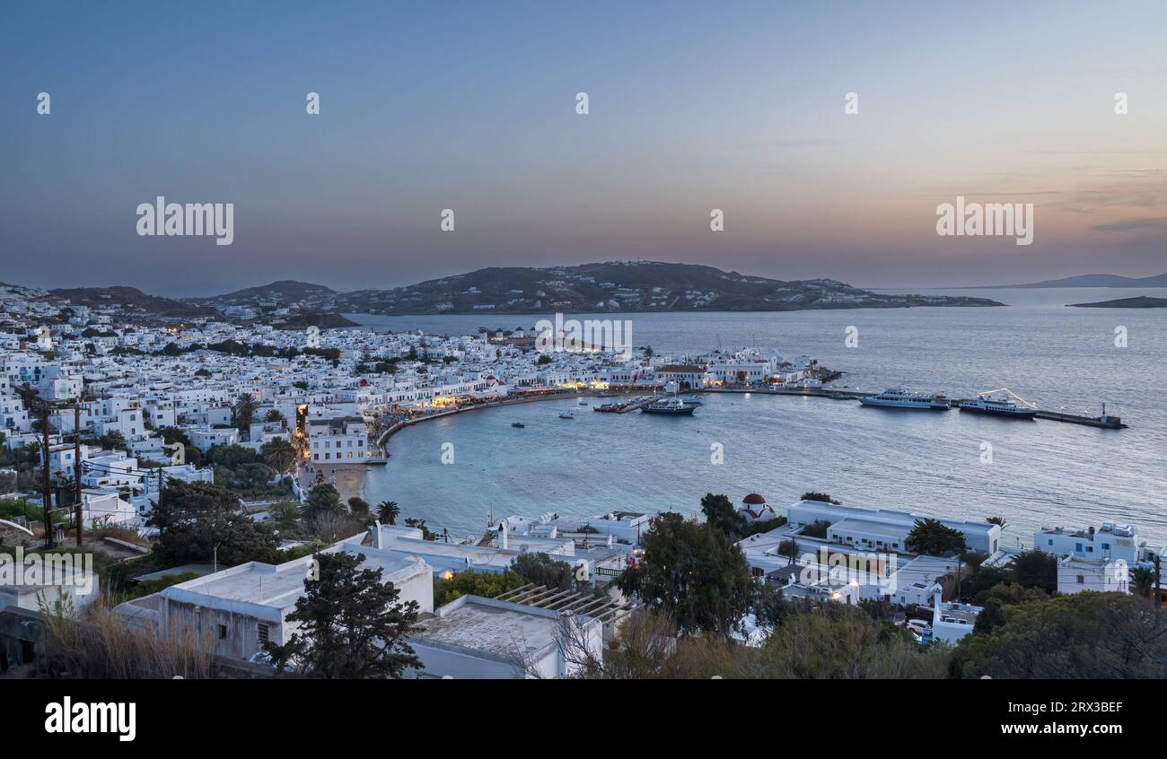 La città di Mykonos in Grecia Foto Stock