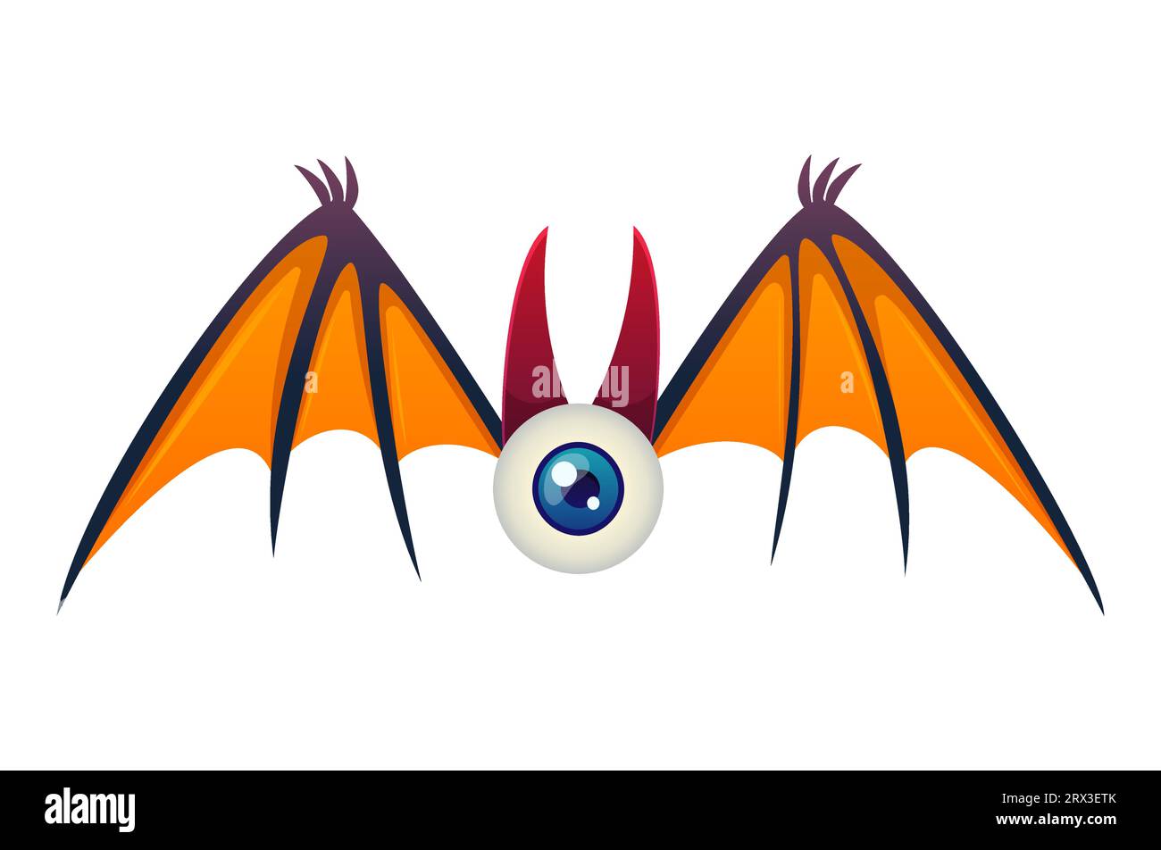 Spaventoso Bat, grande occhio. Mostro personaggio di Halloween. Stile cartoni animati. Illustrazione vettoriale isolata su sfondo bianco. Illustrazione Vettoriale