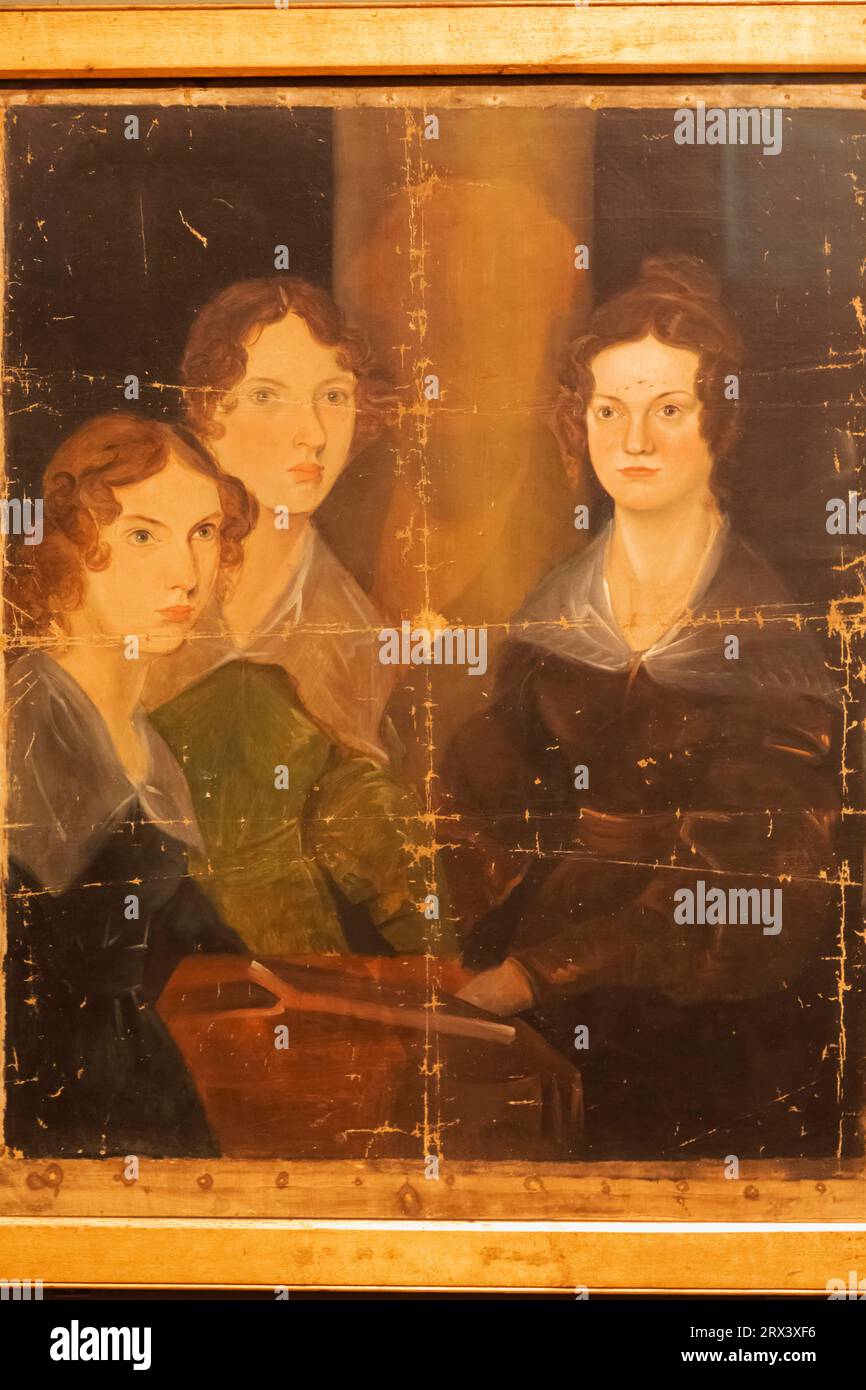 Inghilterra, Londra, Ritratto delle sorelle Bronte (Anne, Emily e Charlotte Bronte) di Patrick Branwell Bronte datato intorno al 1834 Foto Stock