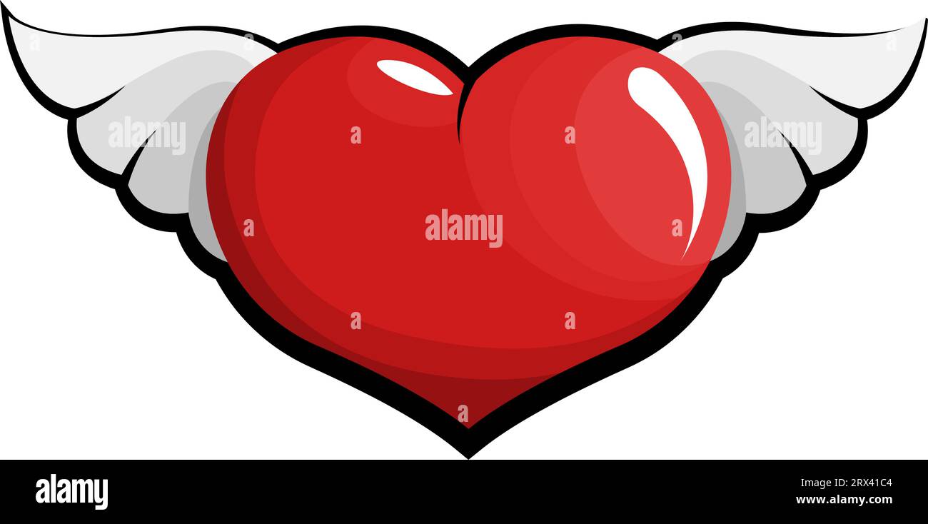 Tatuaggio a cuore con ali, illustrazione, vettoriale su sfondo bianco. Illustrazione Vettoriale