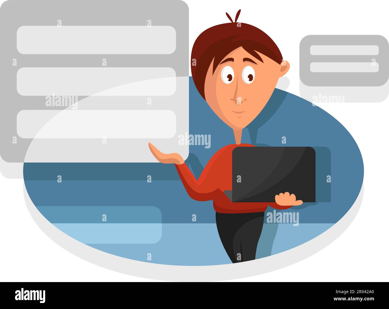 Uomo che fa presentazione, illustrazione, vettore su sfondo bianco. Illustrazione Vettoriale