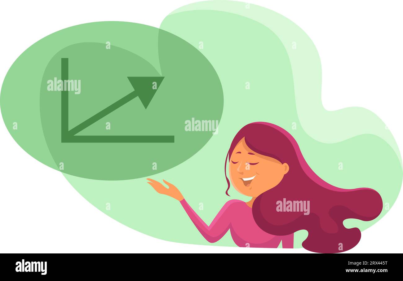 Ragazza con statistiche, illustrazione, vettore su sfondo bianco. Illustrazione Vettoriale