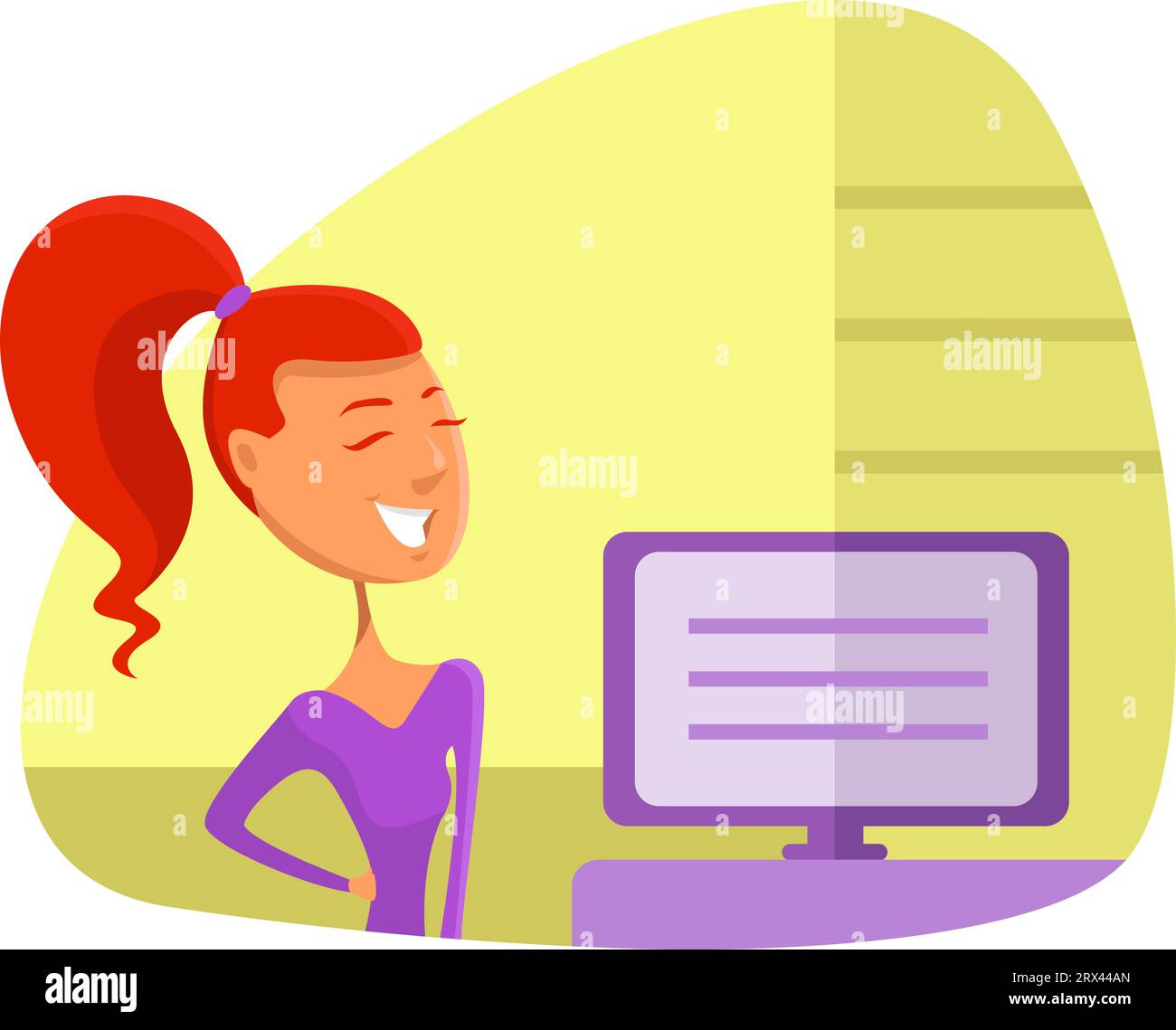 Ragazza che fa una presentazione al computer, illustrazione, vettore su sfondo bianco. Illustrazione Vettoriale